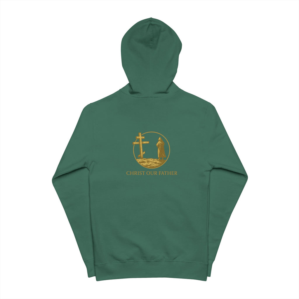 "Christ Our Father" Embroidered Zip Hoodie – Alpine Green Edition